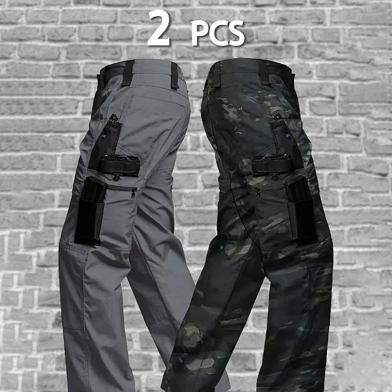 2Pcs Men Tactical Pants Multiple Pockets Training Pants Camo Work Pants Outdoor Sports Trousers Pants