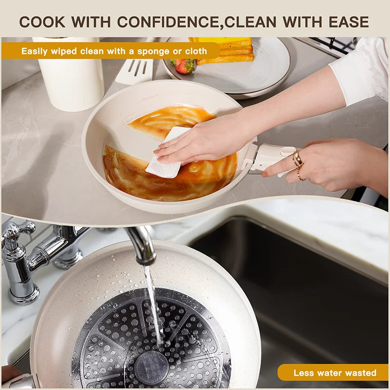 21 Piece Pots and Pans Set Non-Stick Astercook Ceramic Cookware with Sensor Handles Milky White