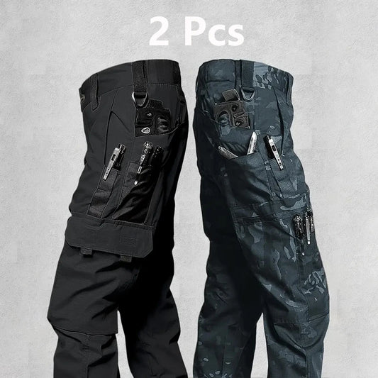 2Pcs Men's Tactical Pants Outdoor Work Casual Cargo Trousers Waterproof Multi-pocket Wear-Resistant Outdoor Training Trousers