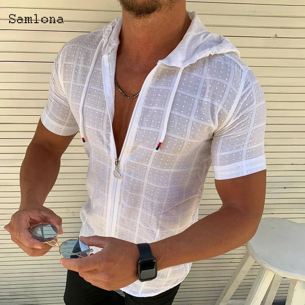 Casual Summer Hoodie Zipper T-Shirt for Men