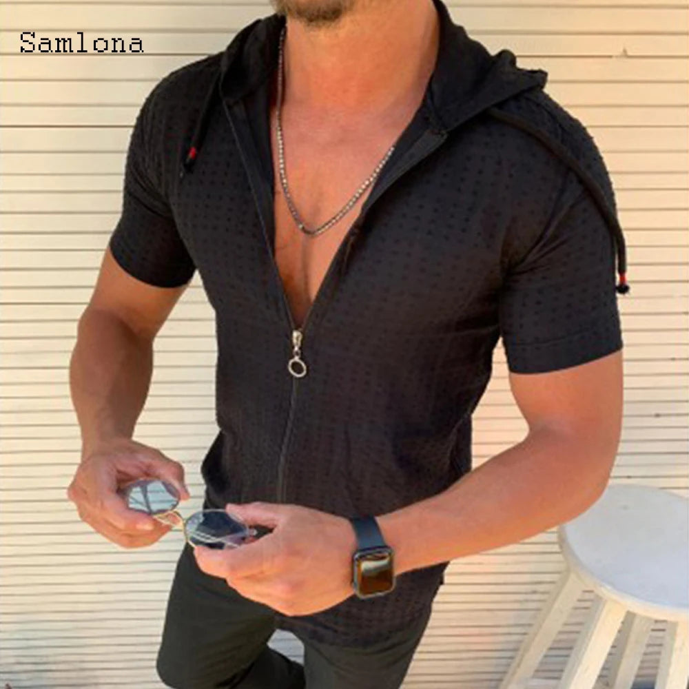 Casual Summer Hoodie Zipper T-Shirt for Men
