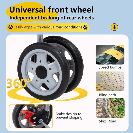 Comfortable 4-Wheel Pet Stroller with Removable Liner and Cup Holder