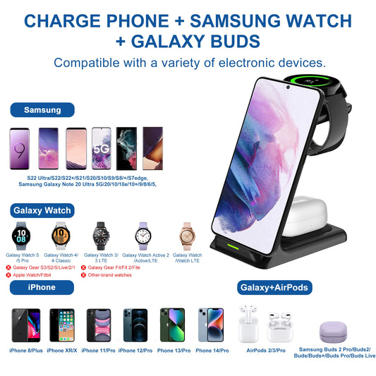 Fast Wireless Charging Station for iPhone Samsung Galaxy Watch