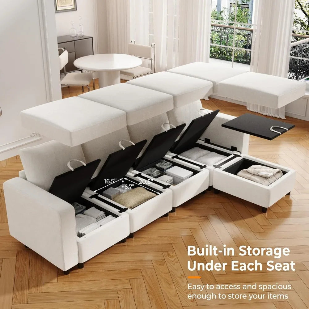 Modern Chenille Modular Sectional Sofa with Storage and USB Chargers