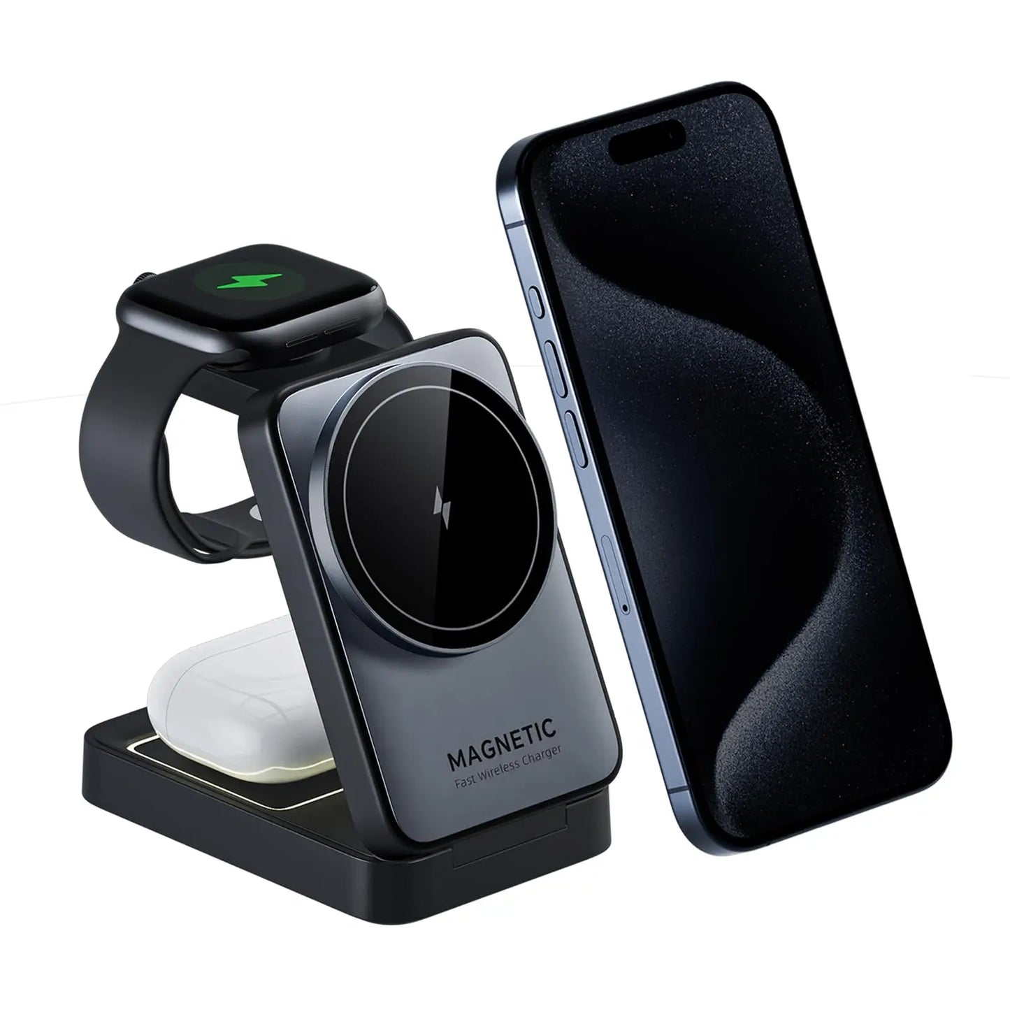 Foldable Magnetic 3 in 1 Wireless Charger with Light for Apple Devices