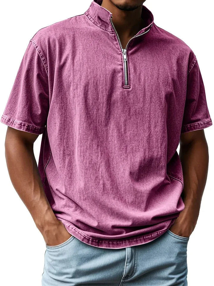 Men's Casual Zipper Fly Short Sleeve Tops for All Seasons