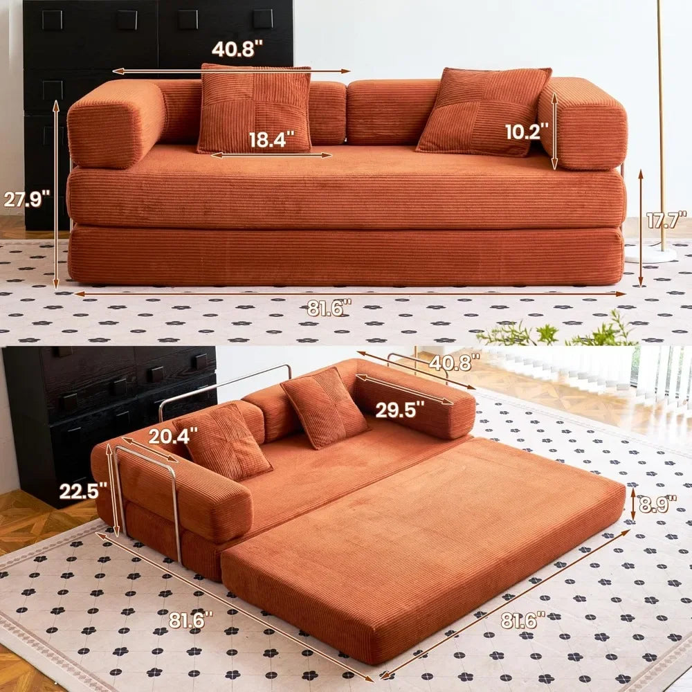 Convertible Compression Sofa Bed with Pillow Back Support