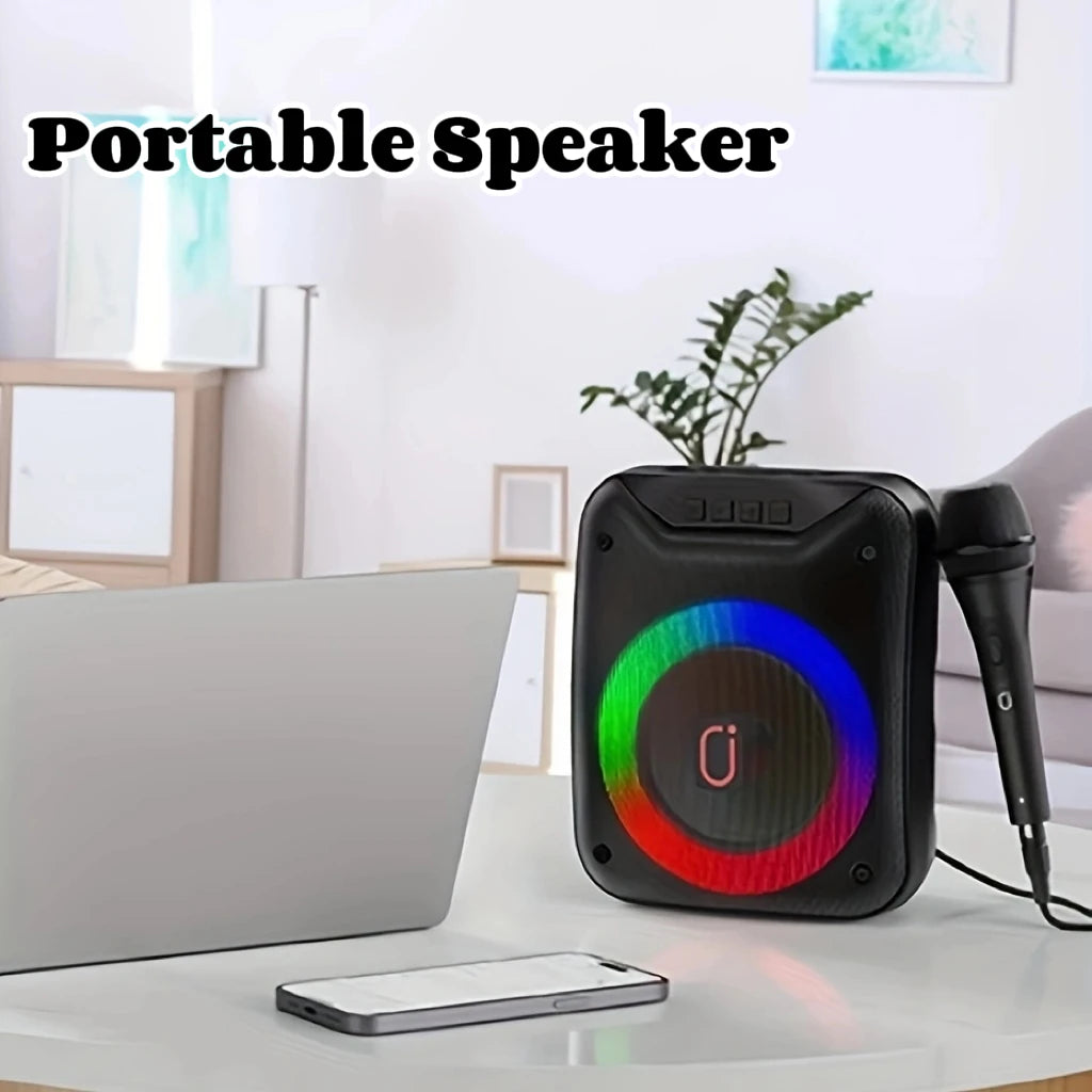 FanFun Karaoke Machine Portable Bluetooth Speaker with Microphone and LED Light