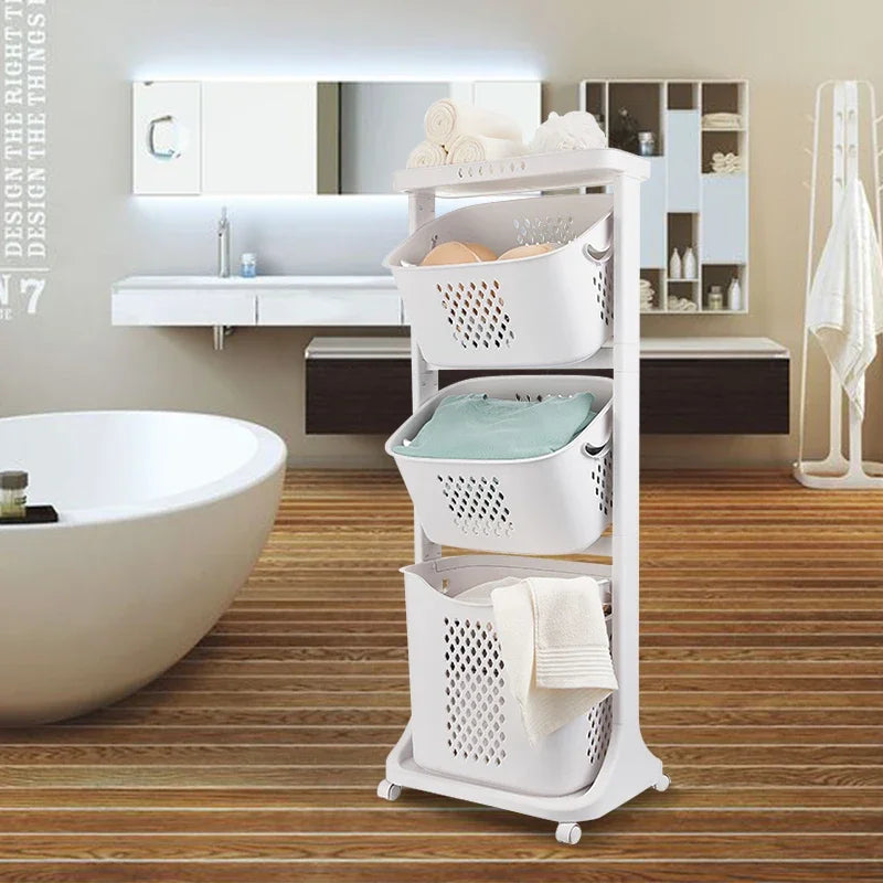 Three-Layer Rolling Laundry Basket for Efficient Home Organization