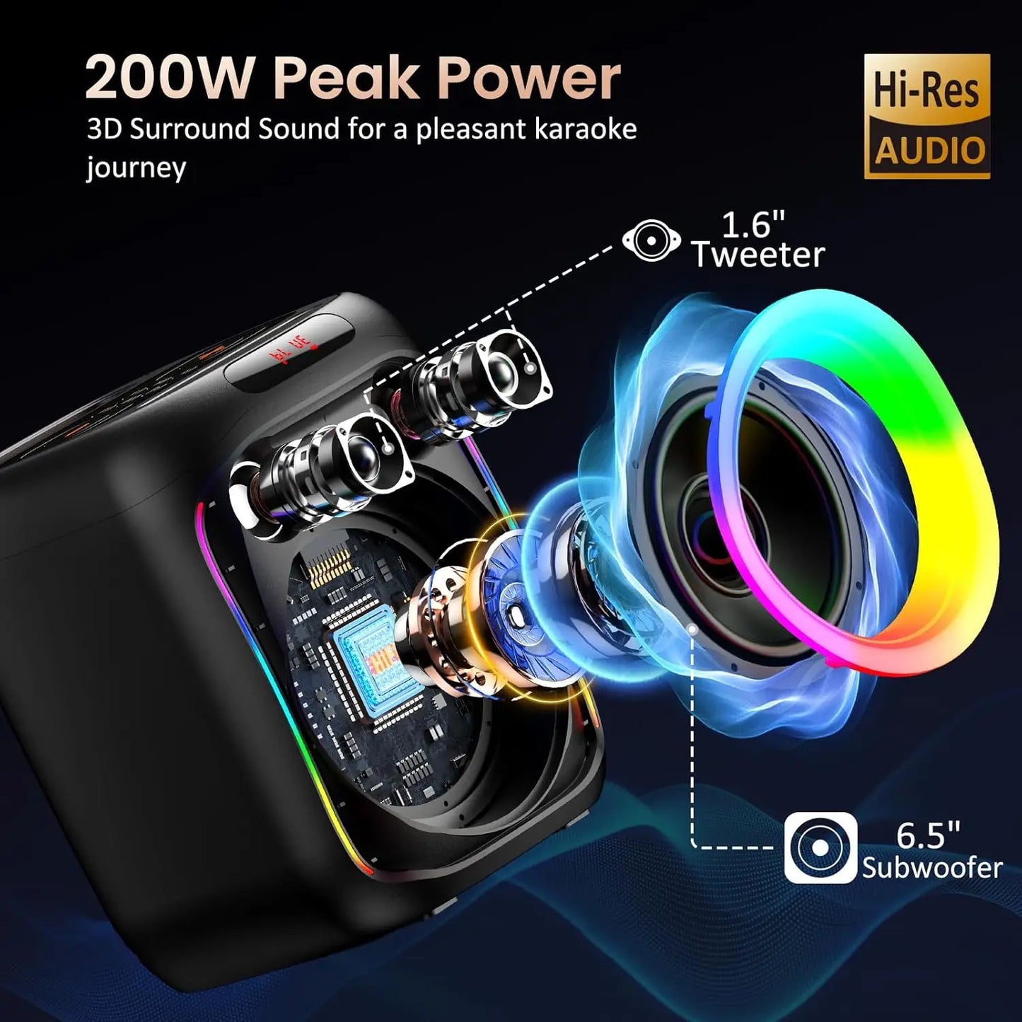 T16 High Power Karaoke Bluetooth Speaker with Microphones and Subwoofer