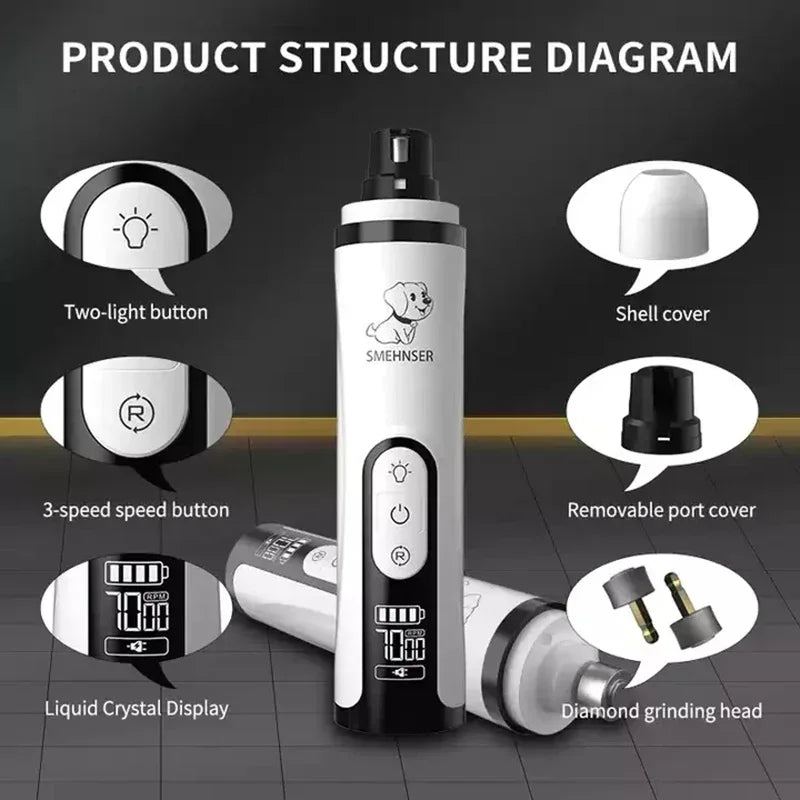 USB Rechargeable Pet Nail Grinder with LCD Screen and LED Light