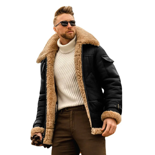 Men's Winter Button Jacket Plus Velvet Overcoat Casual Style