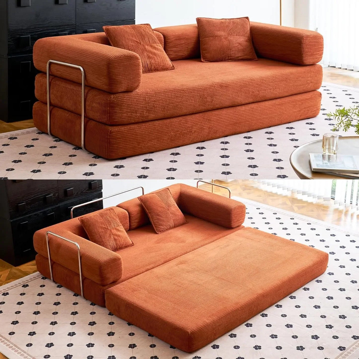Convertible Compression Sofa Bed with Pillow Back Support