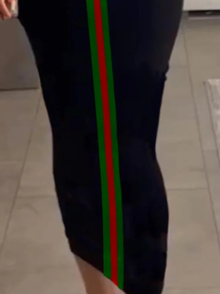 Striped Bodycon Dress Round Neck Half Sleeves Evening Wear