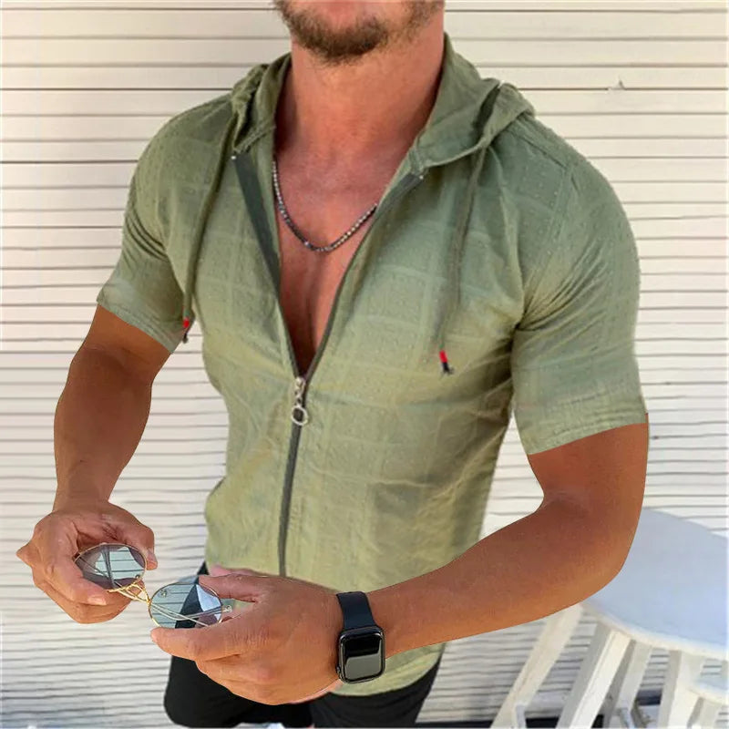 Casual Summer Hoodie Zipper T-Shirt for Men