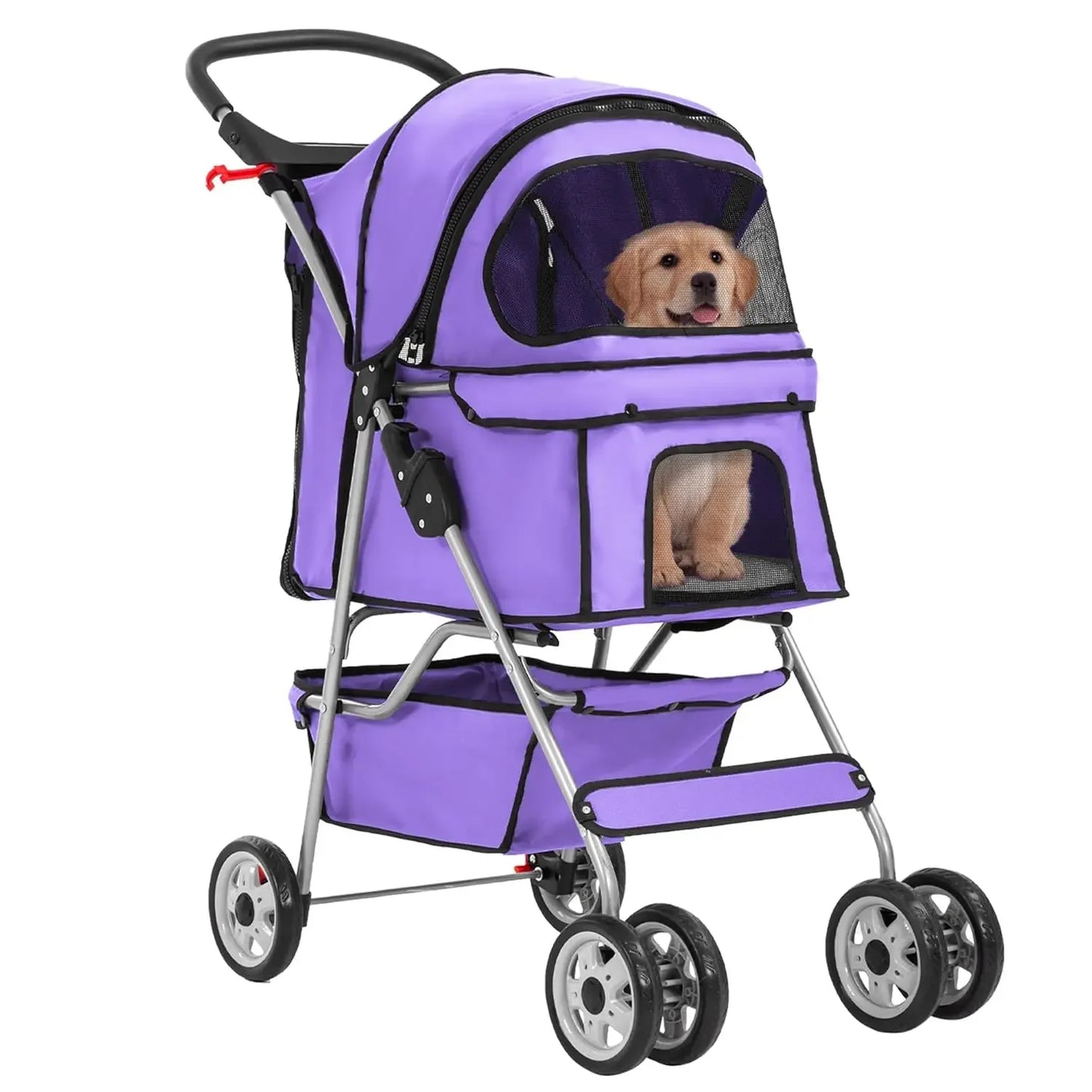 Comfortable 4-Wheel Pet Stroller with Removable Liner and Cup Holder