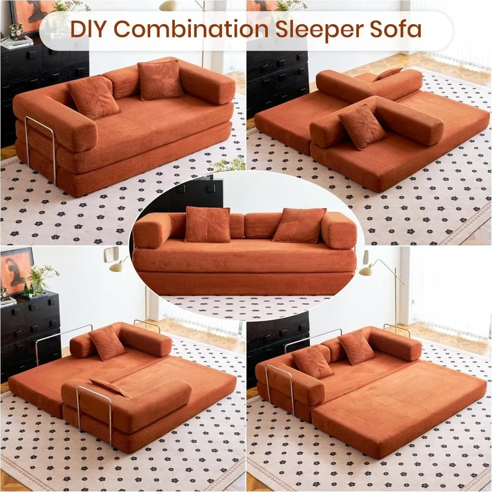 Convertible Compression Sofa Bed with Pillow Back Support