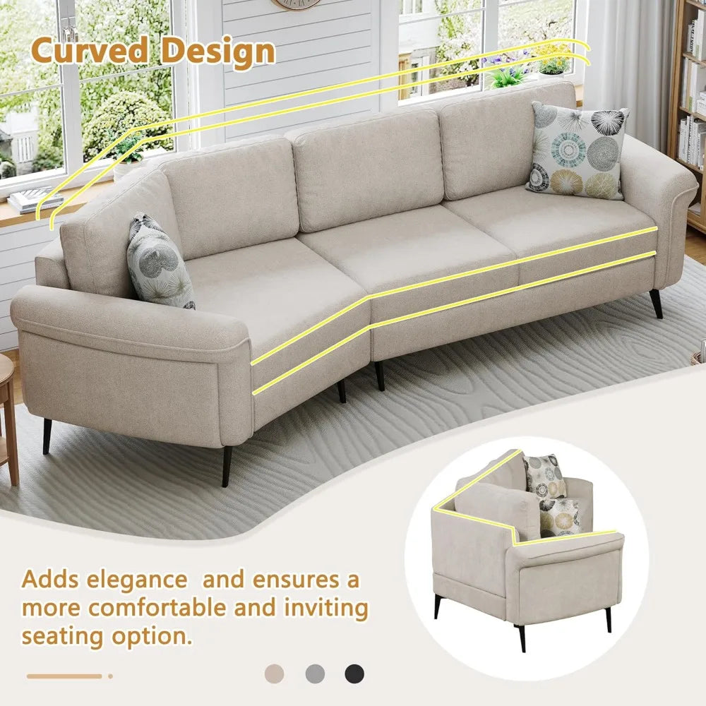Modern Upholstered 3 Seater Sofa with Printed Pillows