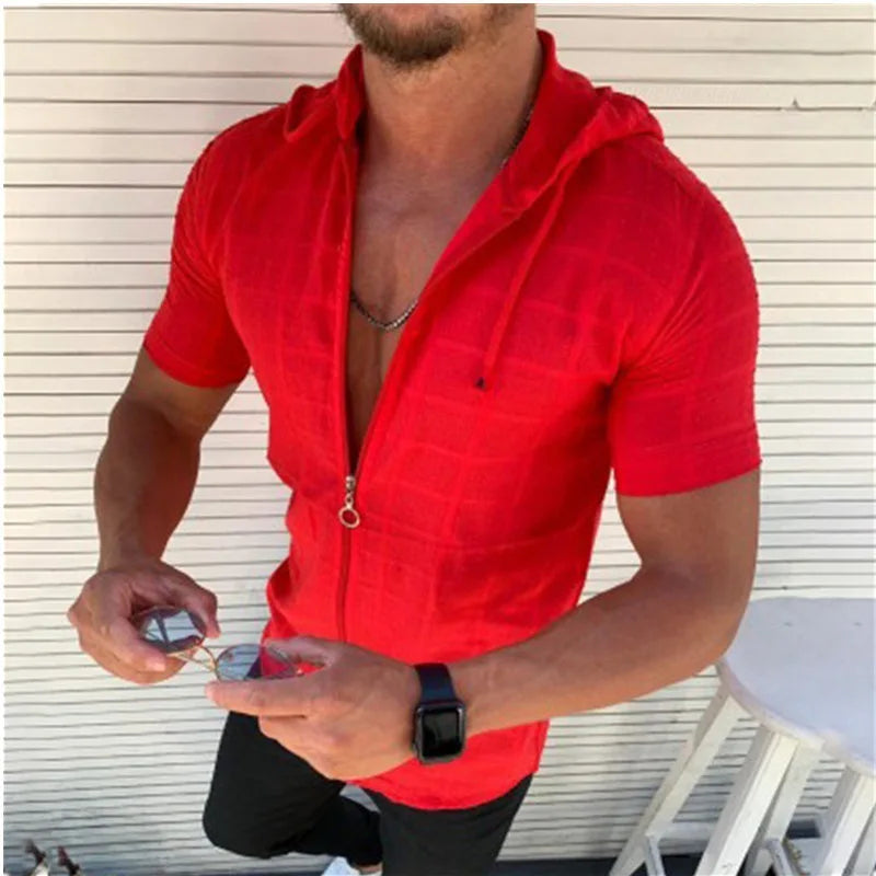 Casual Summer Hoodie Zipper T-Shirt for Men