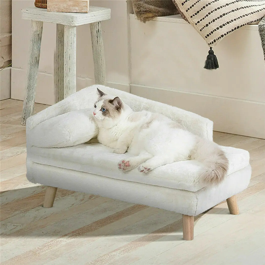 Elevated Pet Bed Solid Wood Leg Dog Cat Sofa for Indoor L Shape Plush Couch