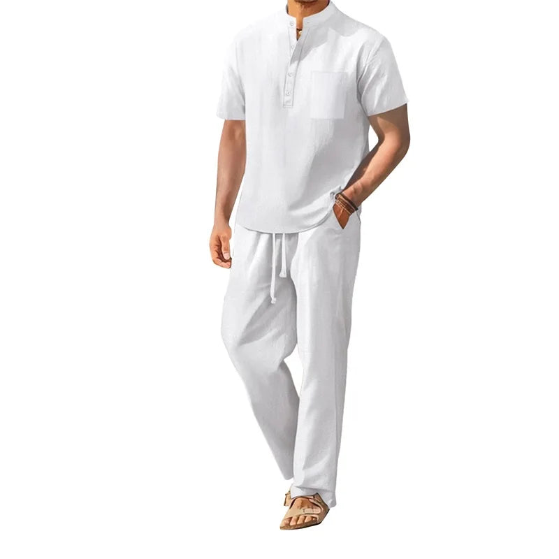 Mens Casual Henley Set With Drawstring Pants Outfit