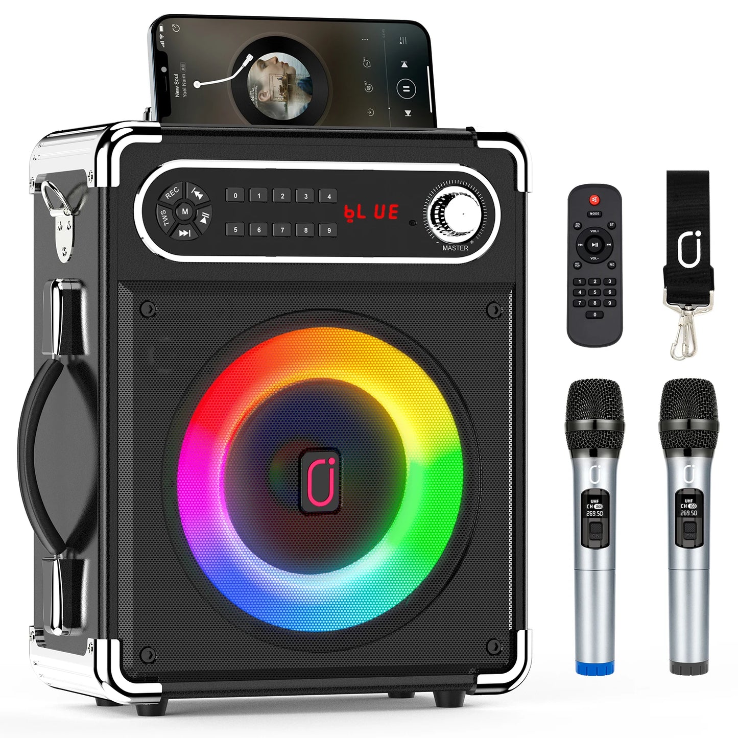 Wireless Bluetooth Karaoke System with Microphones and FM Radio
