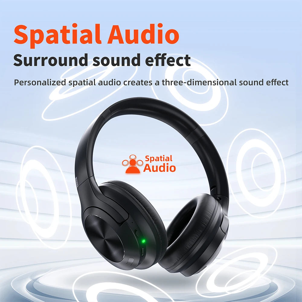 Wireless Bluetooth Headset QERE E80 Earphone 5.3 ANC Noise Cancellation Hi-Res Audio Over Ear Headphones 70H 40mm Driver 2.4G