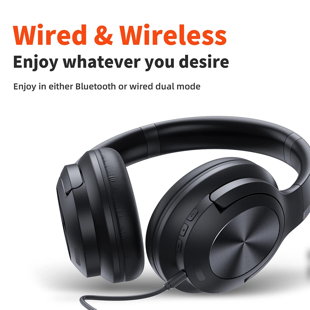 Wireless Bluetooth Headset QERE E80 Earphone 5.3 ANC Noise Cancellation Hi-Res Audio Over Ear Headphones 70H 40mm Driver 2.4G