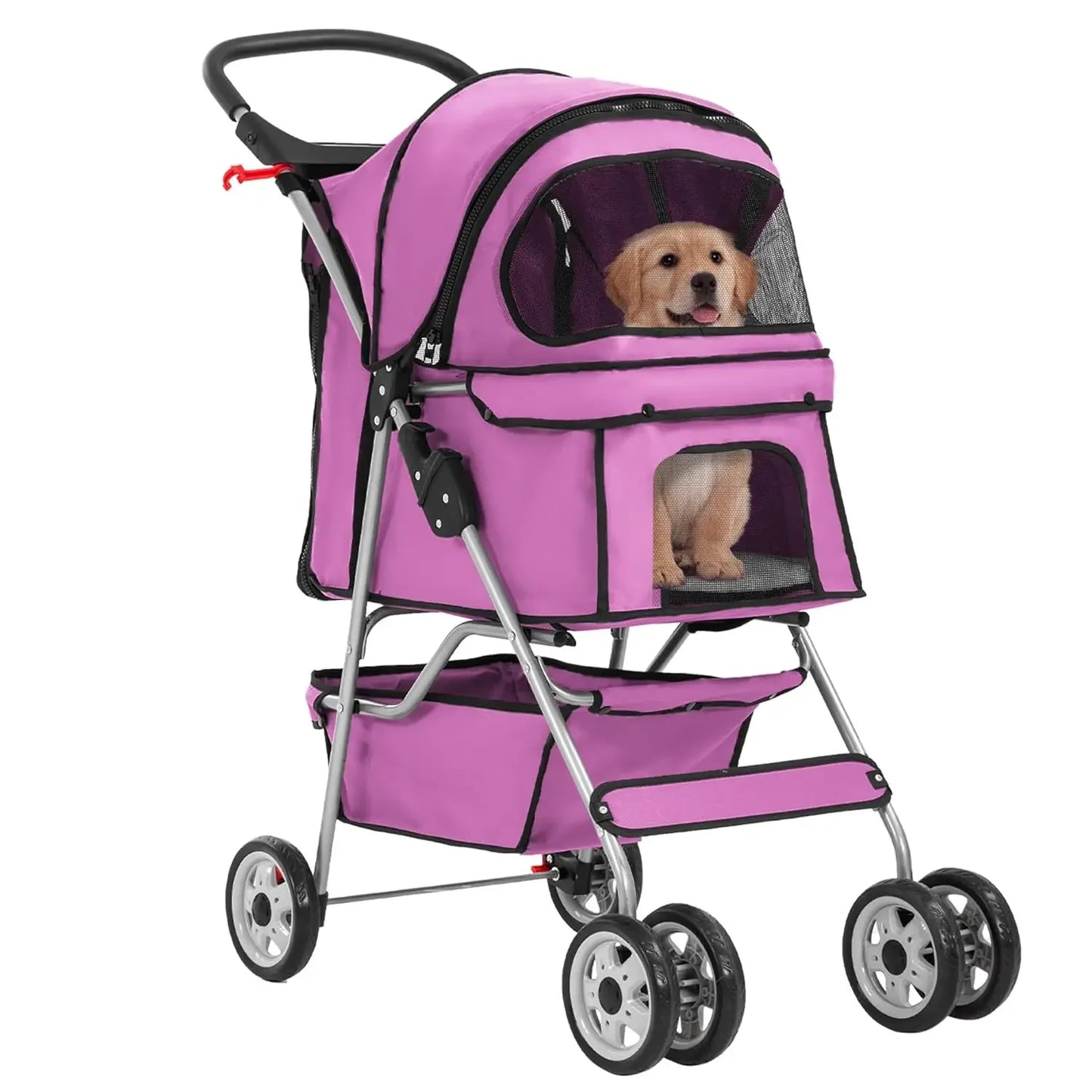 Comfortable 4-Wheel Pet Stroller with Removable Liner and Cup Holder