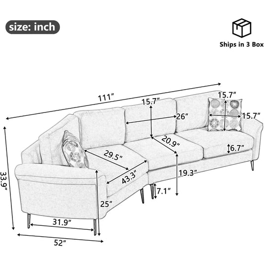Modern Upholstered 3 Seater Sofa with Printed Pillows