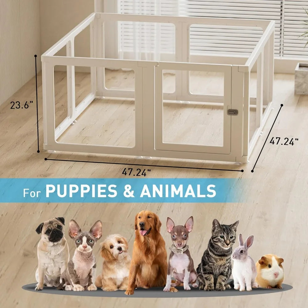Citylife Dog Playpen with Door Clear Pet Playpen for Indoor Outdoor Easy to Install and Remove Puppy Playpen for Dogs Cats Bun