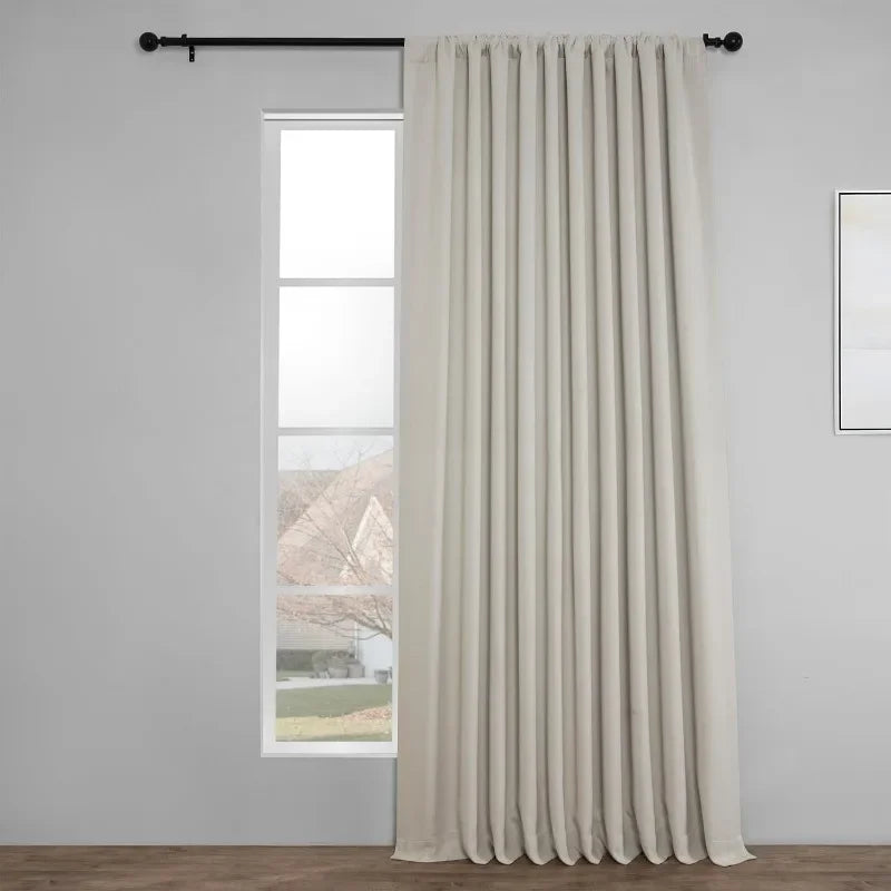 Faux Linen Textured Room Darkening Curtains for Living Room and Bedroom