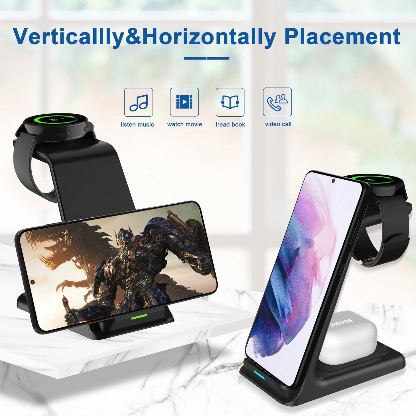 Fast Wireless Charging Station for iPhone Samsung Galaxy Watch