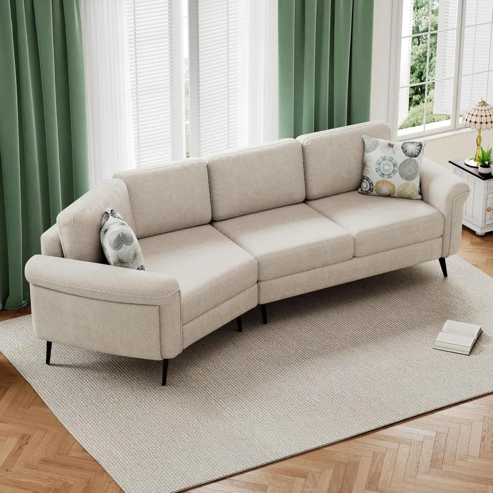 Modern Upholstered 3 Seater Sofa with Printed Pillows