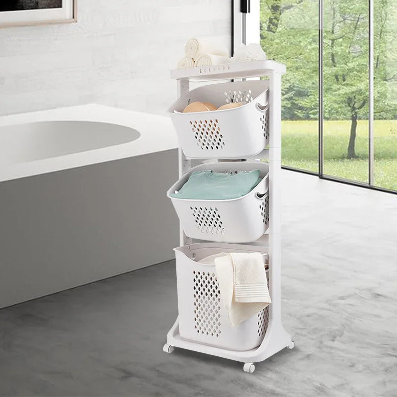 Three-Layer Rolling Laundry Basket for Efficient Home Organization