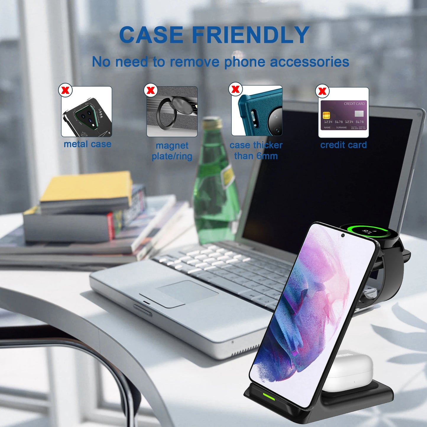 Fast Wireless Charging Station for iPhone Samsung Galaxy Watch