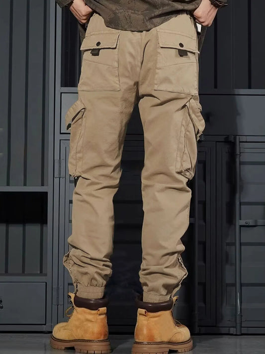 Men's Casual Spring Cargo Pants with Elastic Waist and Pockets