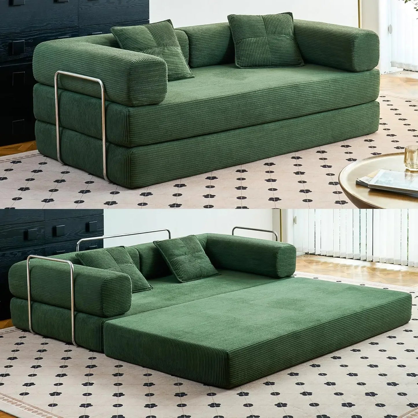 Convertible Compression Sofa Bed with Pillow Back Support
