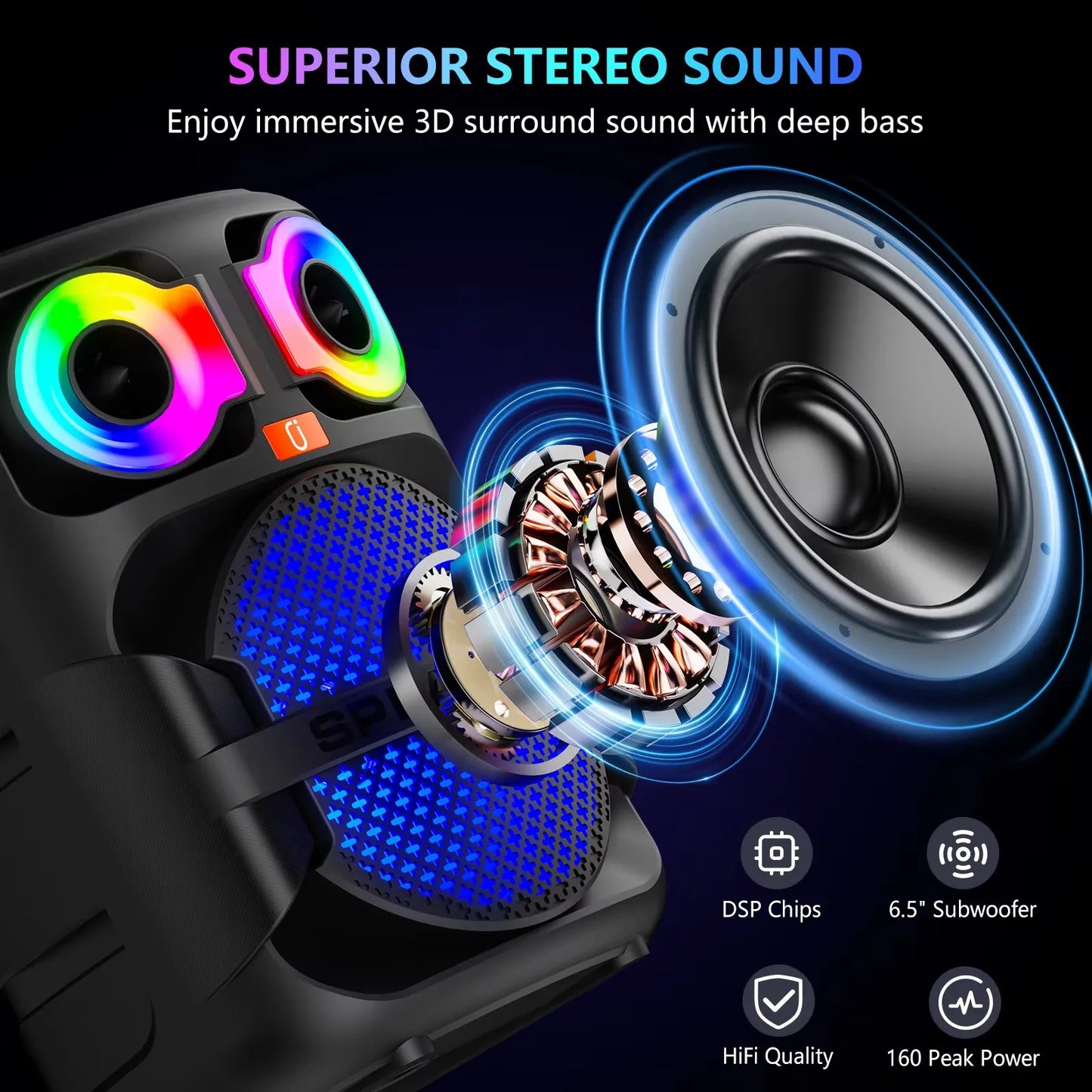 Jyx Karaoke Speaker with Microphones and LED Party Lights