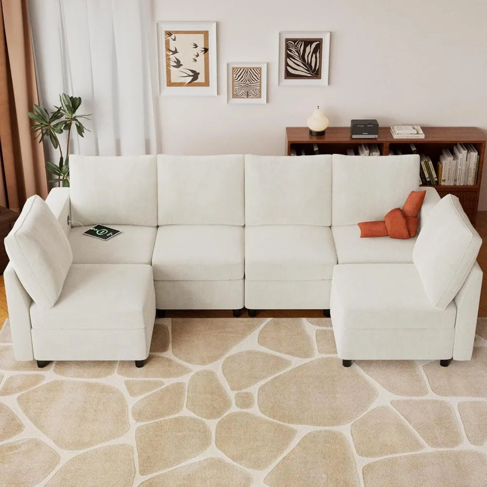 Modern Chenille Modular Sectional Sofa with Storage and USB Chargers