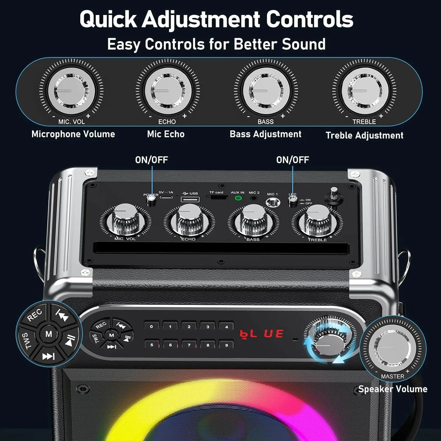 Wireless Bluetooth Karaoke System with Microphones and FM Radio