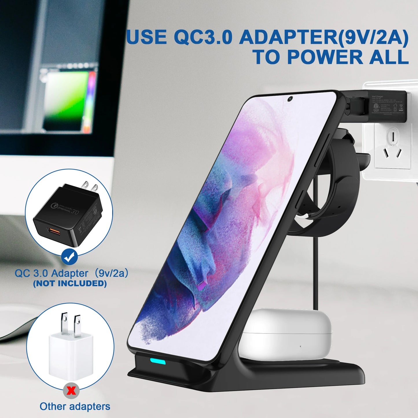 Fast Wireless Charging Station for iPhone Samsung Galaxy Watch