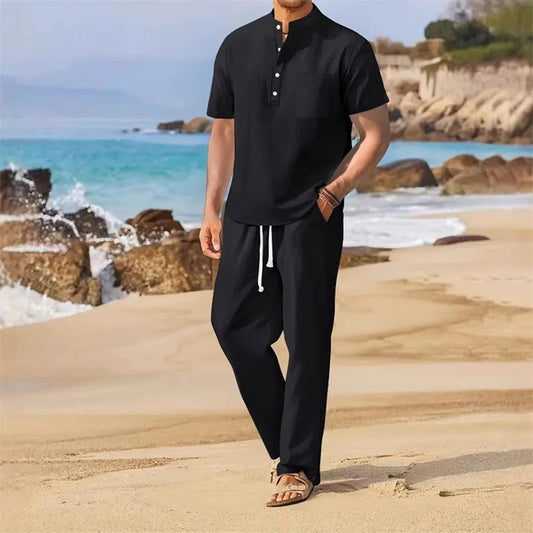 Men Casual Two Piece Outfit With Drawstring Pants Set
