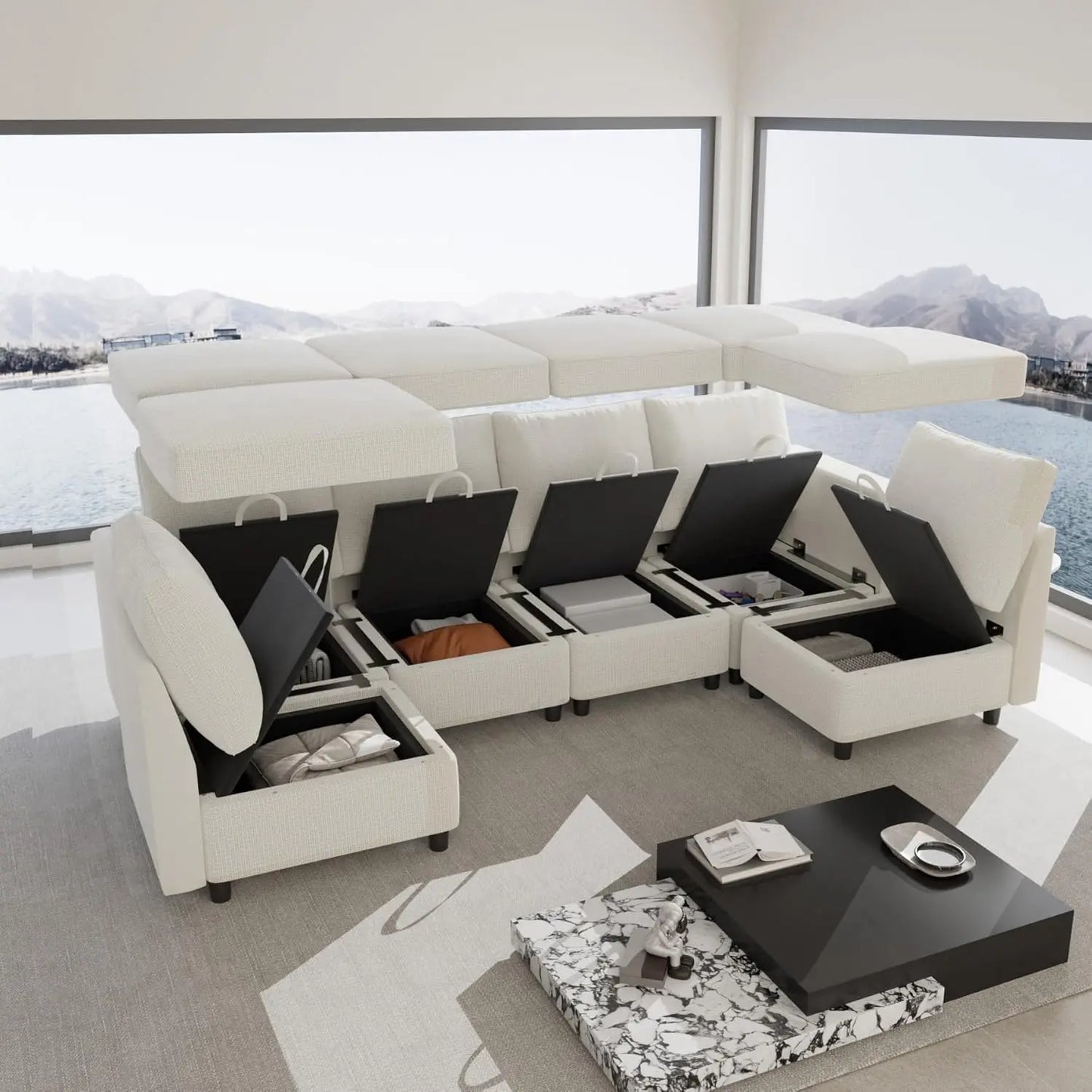 Modern Chenille Modular Sectional Sofa with Storage and USB Chargers