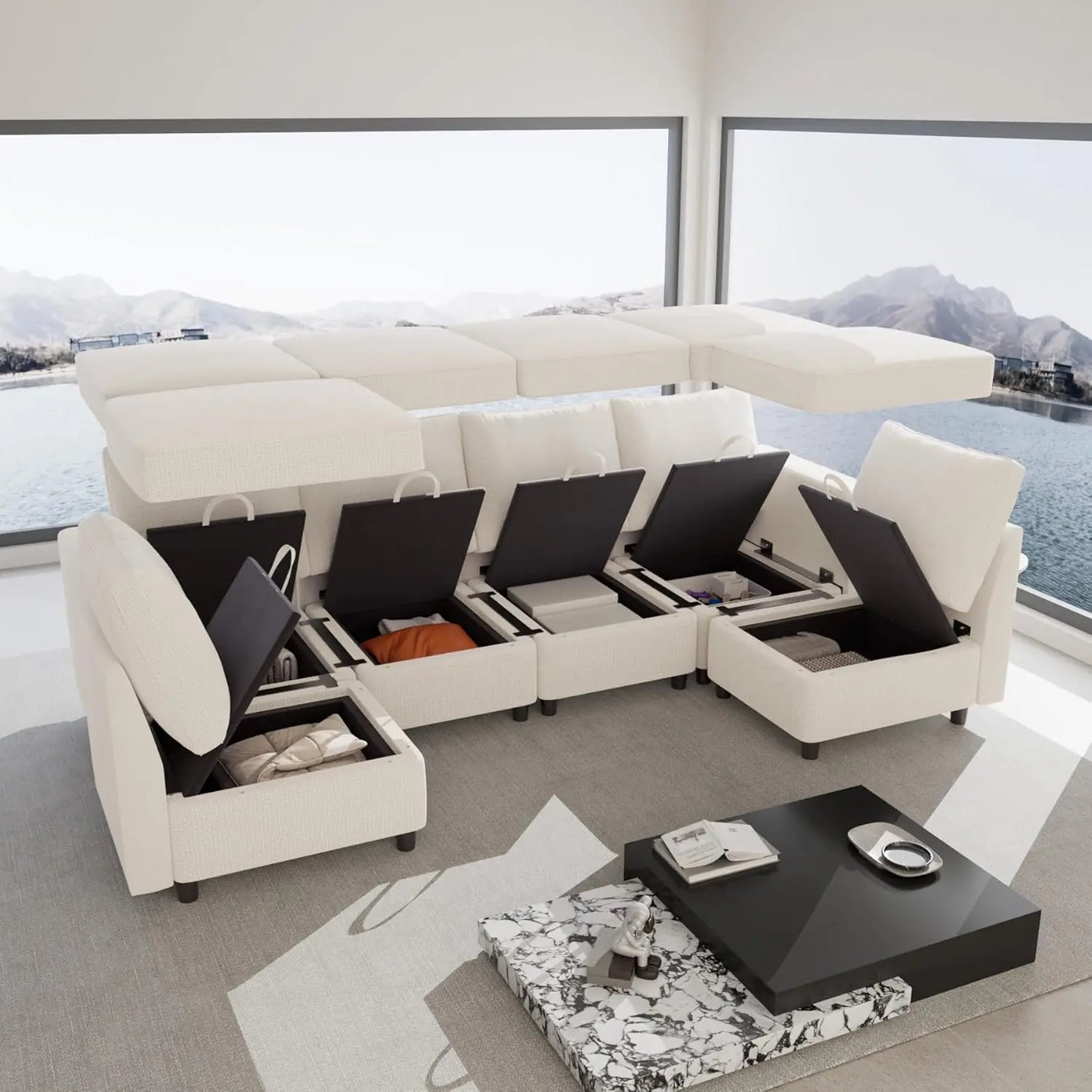 Modern Chenille Modular Sectional Sofa with Storage and USB Chargers