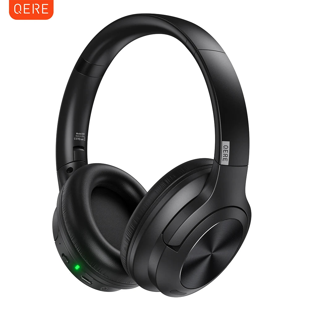 Wireless Bluetooth Headset QERE E80 Earphone 5.3 ANC Noise Cancellation Hi-Res Audio Over Ear Headphones 70H 40mm Driver 2.4G