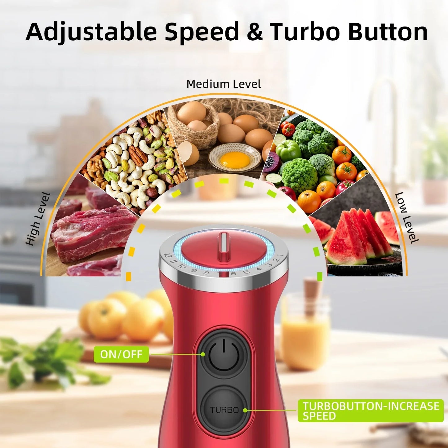 Handheld Kitchen Blender 5-in-1 1000W 12-Speed Multi-Purpose Stick Blender for Food Soups Purees and Cakes