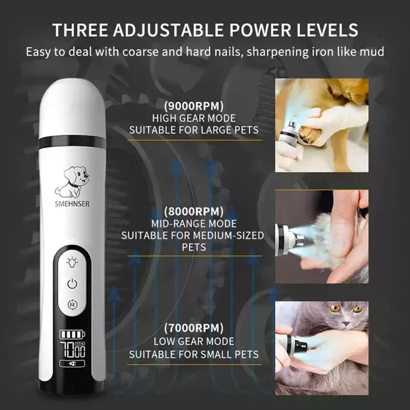 USB Rechargeable Pet Nail Grinder with LCD Screen and LED Light