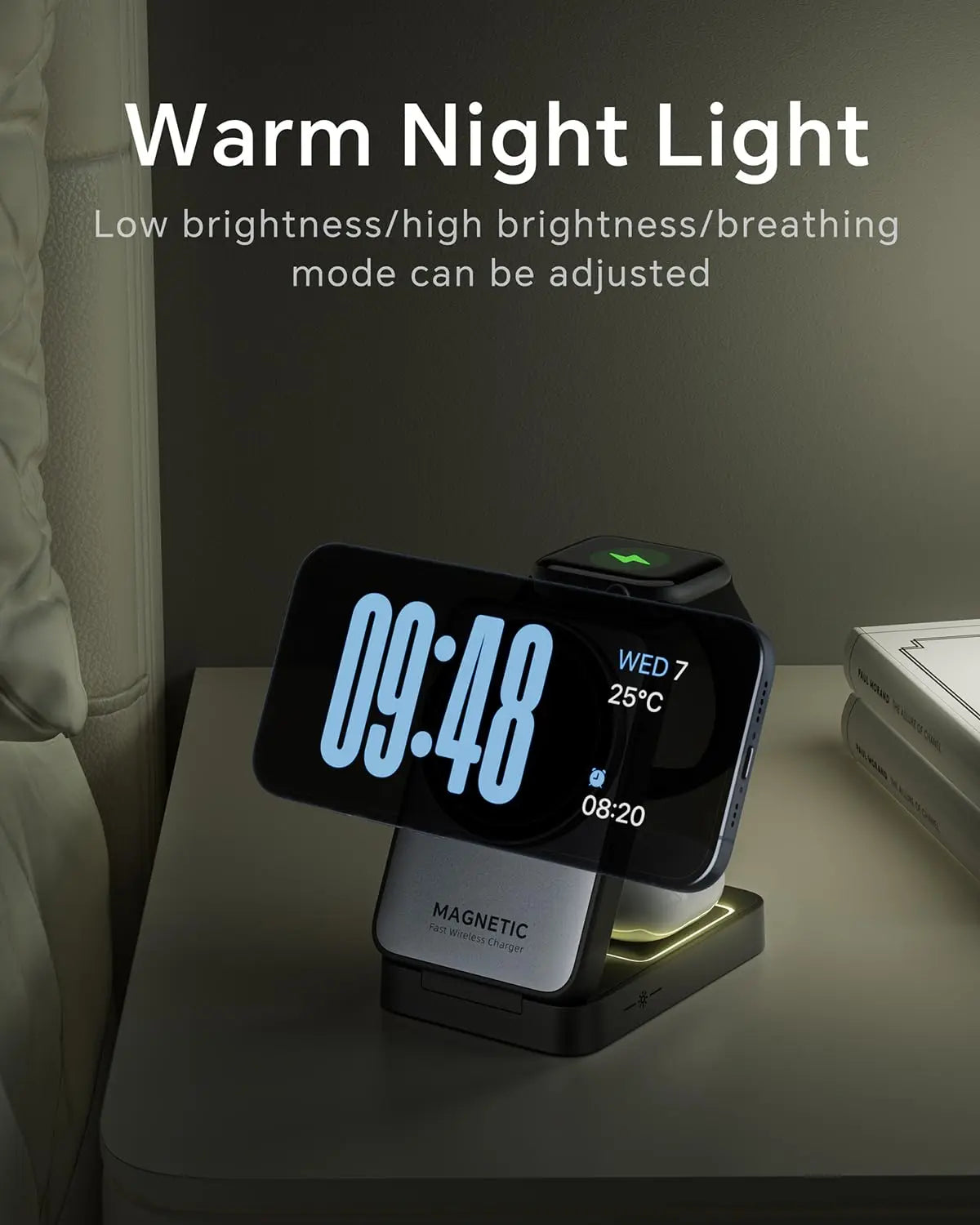 Foldable Magnetic 3 in 1 Wireless Charger with Light for Apple Devices