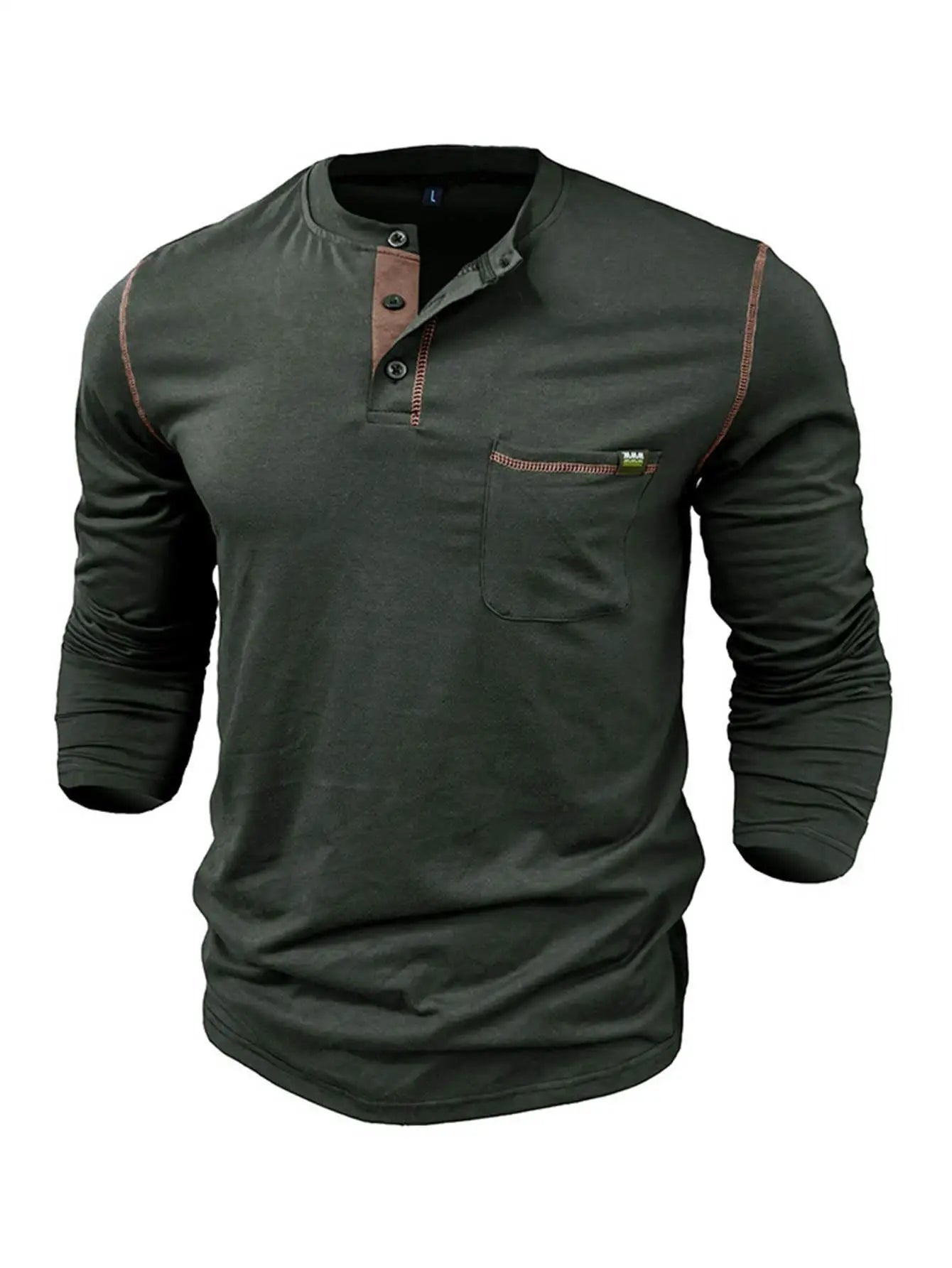 Men's Long Sleeve Color Block Knit T-Shirt with Patch Pocket